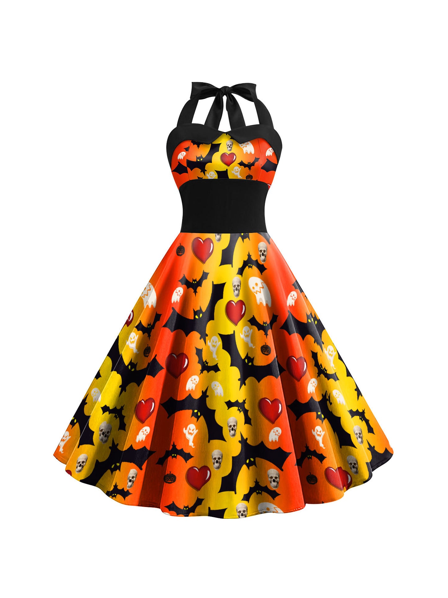 Women'S Retro Gothic Halloween Dress with Skull & Spider Web Print - Asymmetrical Short Sleeve High Waist Party Costume, & Orange Sleeveless Outfit with Shoulder Straps & Ruffled Hem for Themed Events, Year-Round Wear (Adult