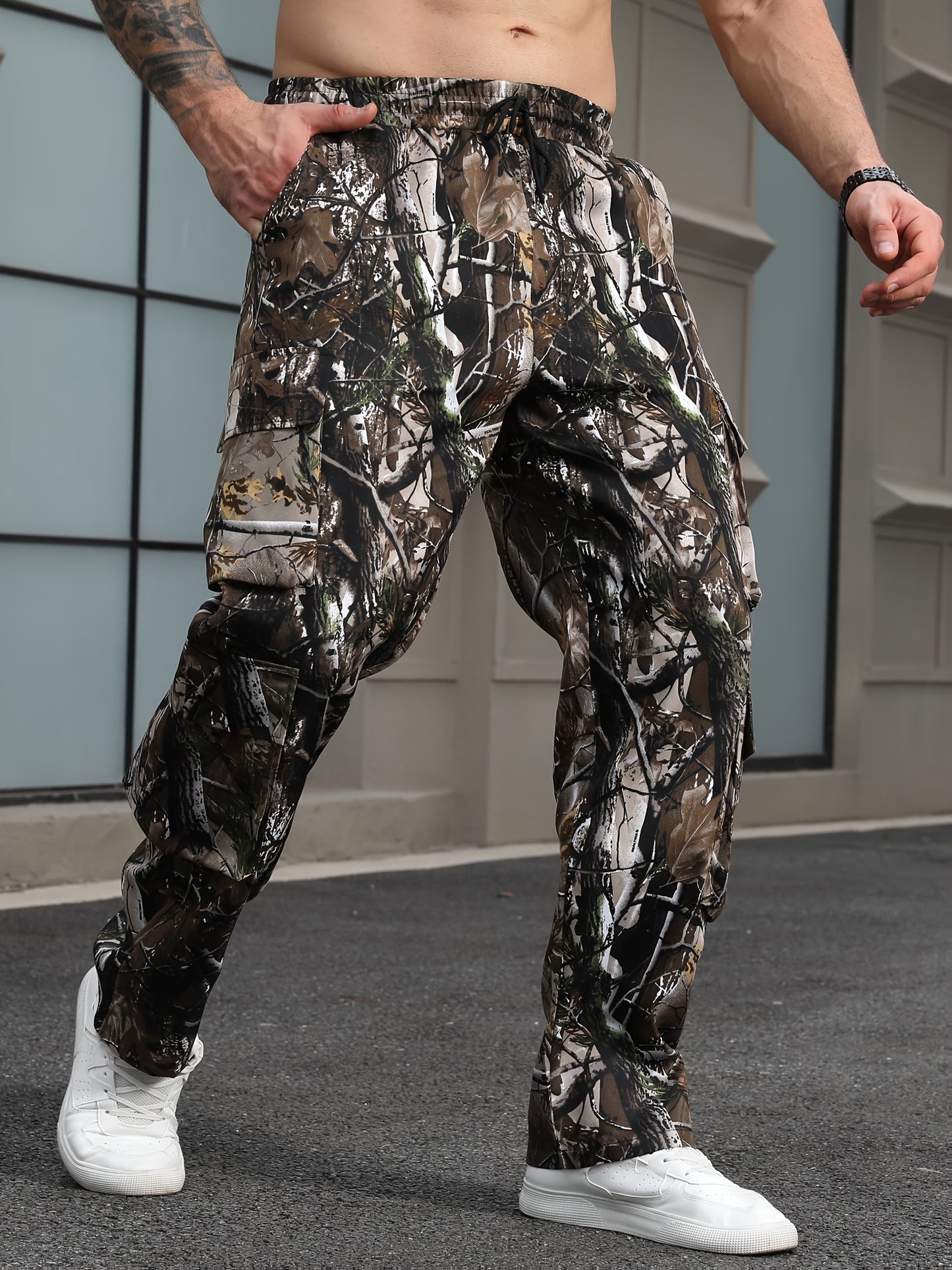 Men'S Leaf Camo Cargo Pants - Loose Fit Tactical Pants with Multiple Utility Pockets, All-Season Outdoor Work & Hiking Pants in Brown/Black/Green Camouflage for Hunting, Construction, Everyday Carry - Non-Stretch Fabric, Hiki
