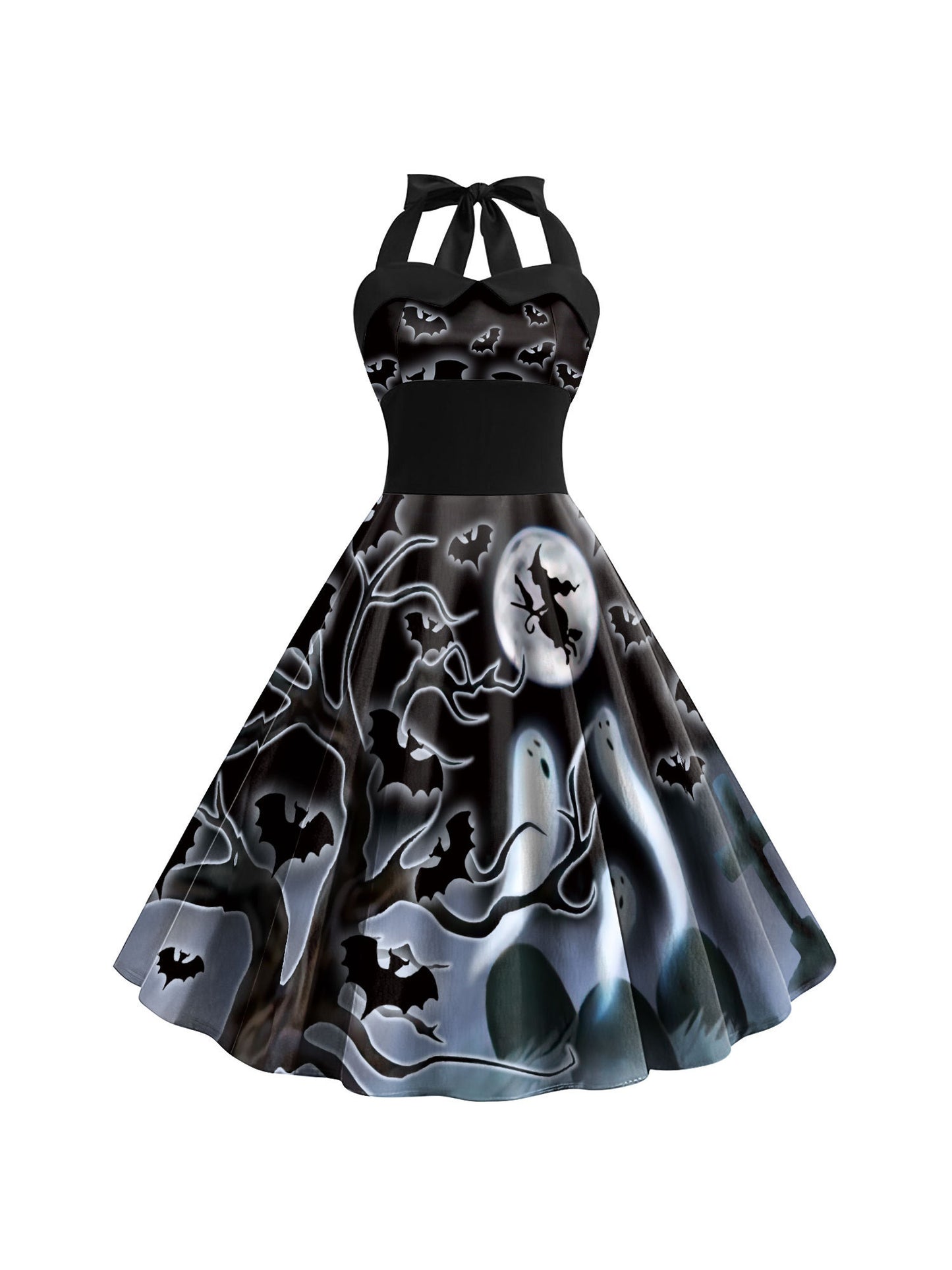 Women'S Retro Gothic Halloween Dress with Skull & Spider Web Print - Asymmetrical Short Sleeve High Waist Party Costume, & Orange Sleeveless Outfit with Shoulder Straps & Ruffled Hem for Themed Events, Year-Round Wear (Adult