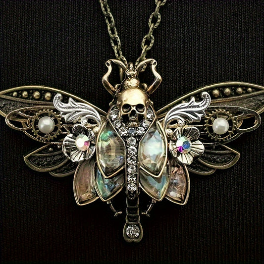Bohemian Gothic Skull Butterfly Pendant Necklace, Alloy Mixed Color, No Plating, Unique Design Fashion Jewelry for Daily and Festival Gifts