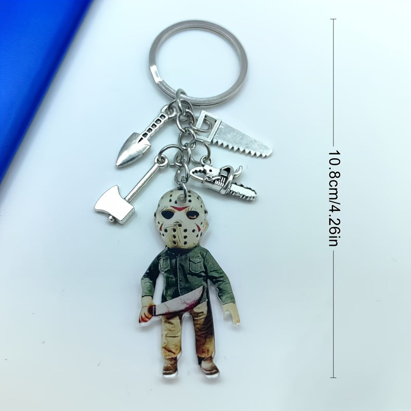 Horror-Themed Keychain with Masked Figure - Zinc Alloy, Durable & Stylish, Perfect for Backpacks & Bags, Ideal for Valentine'S Day Gift, Unique Gift Item|Stylish Keychain|Durable Zinc Alloy
