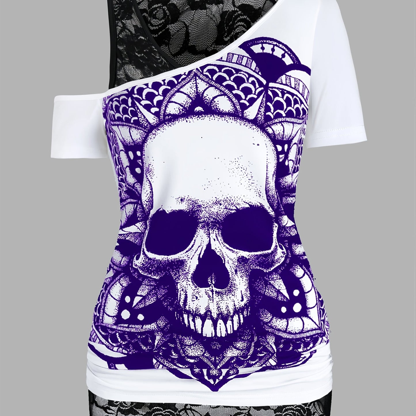 Dark Patterned Lace Two-Piece T-Shirt - Targeted Development for Stylish Casual Wear