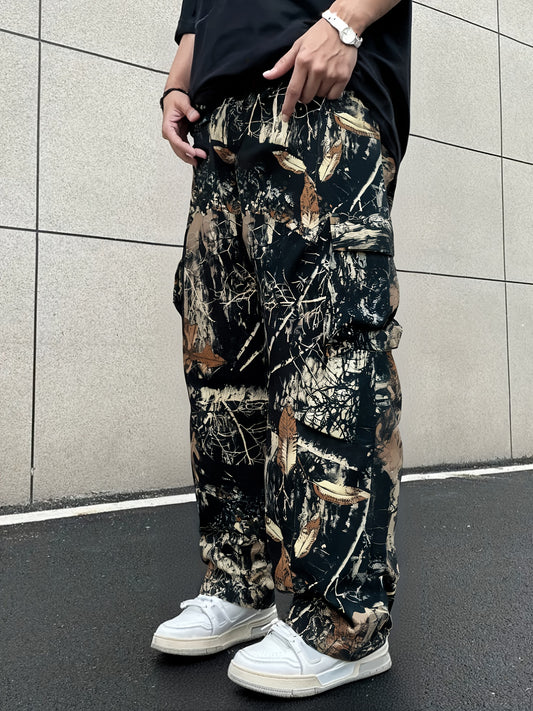 Men's Plus Size Camo Cargo Pants with 3D Pocket Detail - Trendy All-Over Print, Multi-Pocket Design, Polyester for Outdoor, Sports & Streetwear, PLUS SIZE