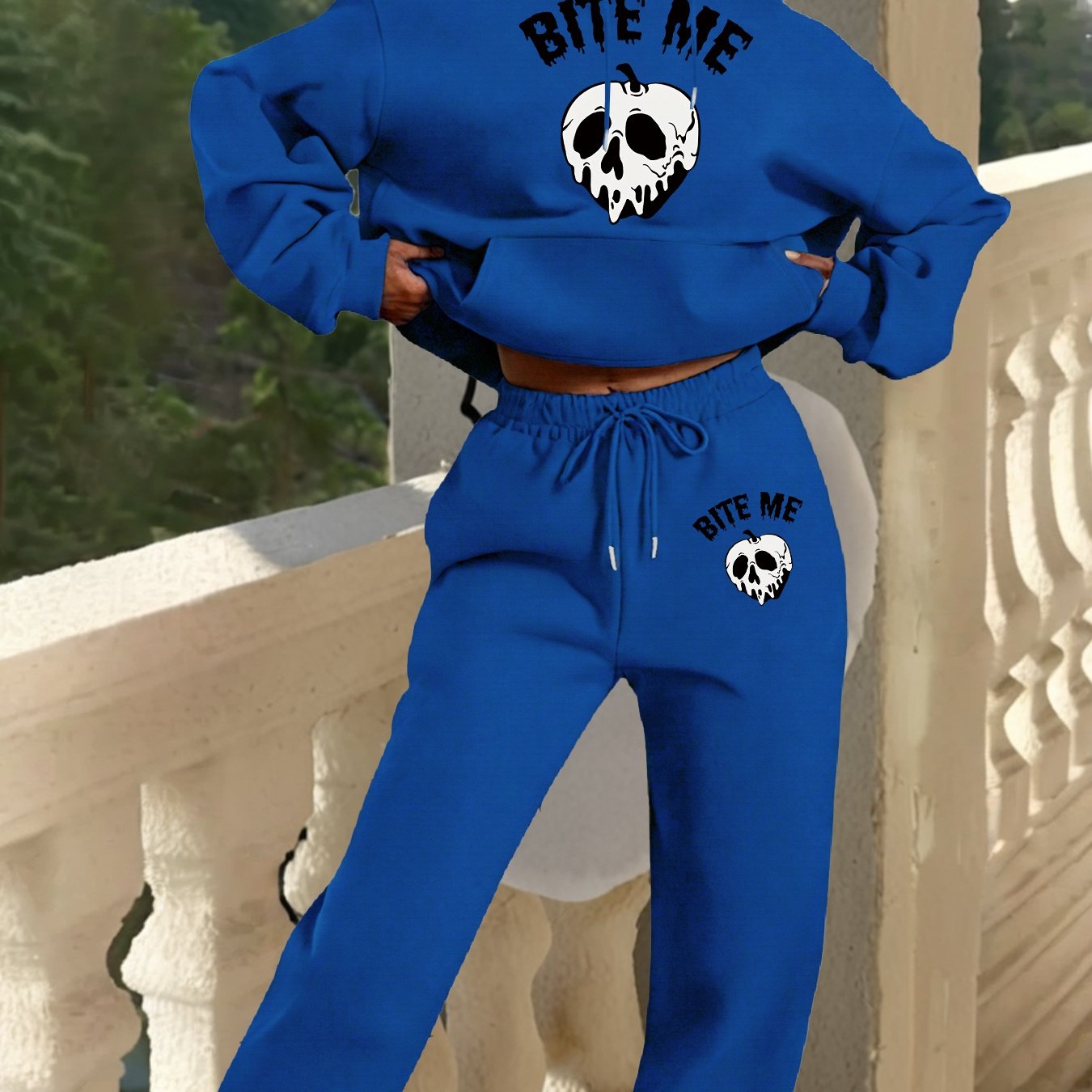 Women'S Gothic Hoodie & Sweatpants Set - Black with White Skull Graphic, Matching Outfit for Halloween, Gothic Clothing, Casual Winter Wear - Cozy Fall/Winter for Everyday & Themed Events, Goth Hoodie, Halloween Apparel, Comf