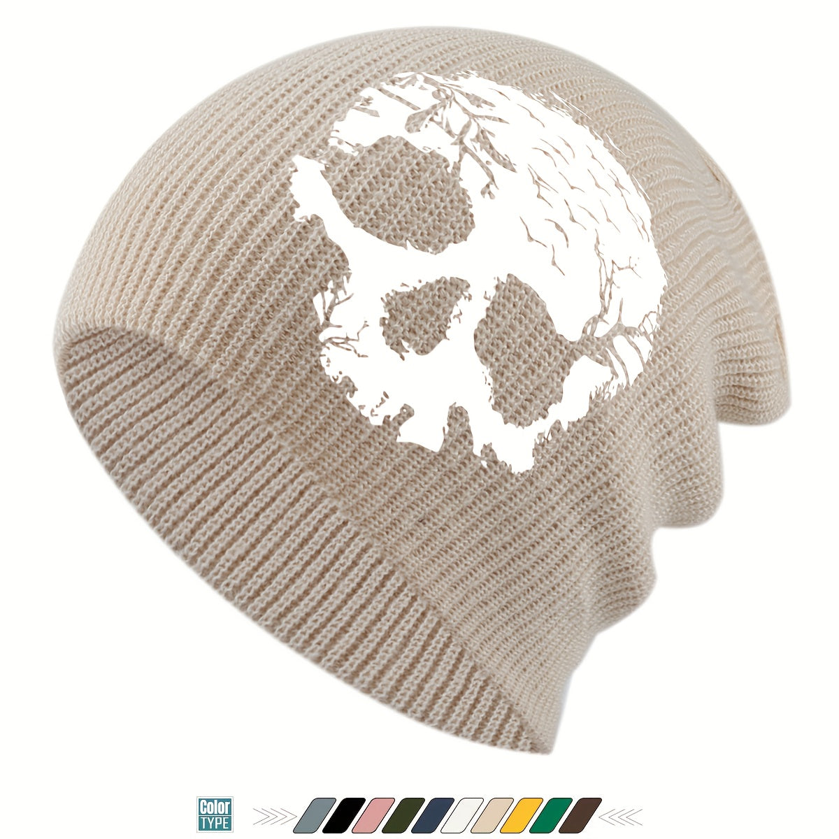 1pc Gothic Skull Print Beanie Hat - Soft Stretchy Winter Skull Cap with Elastic Band, Lightweight Warm Unisex Beanie for Men & Women, Gothic Style for Halloween, Christmas, Casual Attire - Black, Grey, Yellow, Pink, White & M