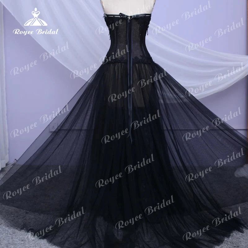 Gothic Black Long Wedding Dress 2025 Sexy Bridal Gown Vestidos De Novia Sexy Tulle Wedding Gowns Trouwjurk Plus Size Customized