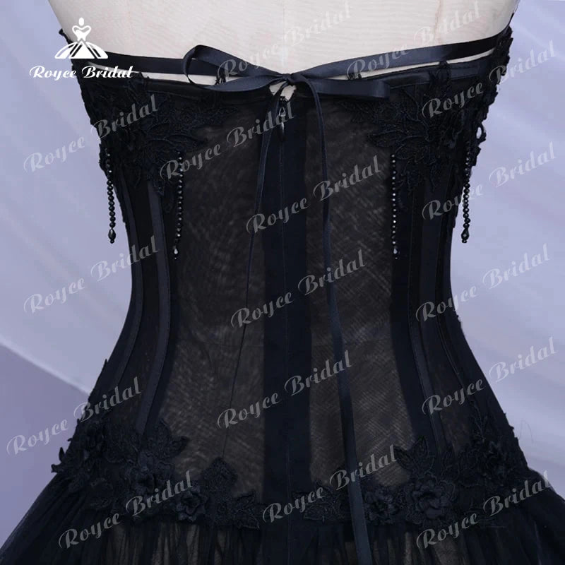 Gothic Black Long Wedding Dress 2025 Sexy Bridal Gown Vestidos De Novia Sexy Tulle Wedding Gowns Trouwjurk Plus Size Customized