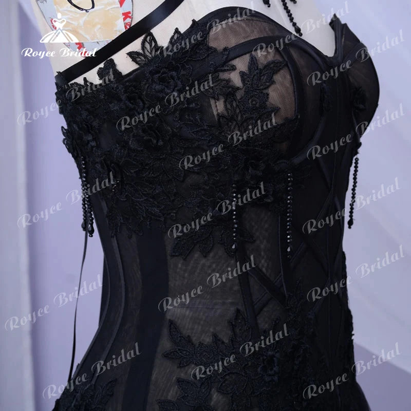 Gothic Black Long Wedding Dress 2025 Sexy Bridal Gown Vestidos De Novia Sexy Tulle Wedding Gowns Trouwjurk Plus Size Customized