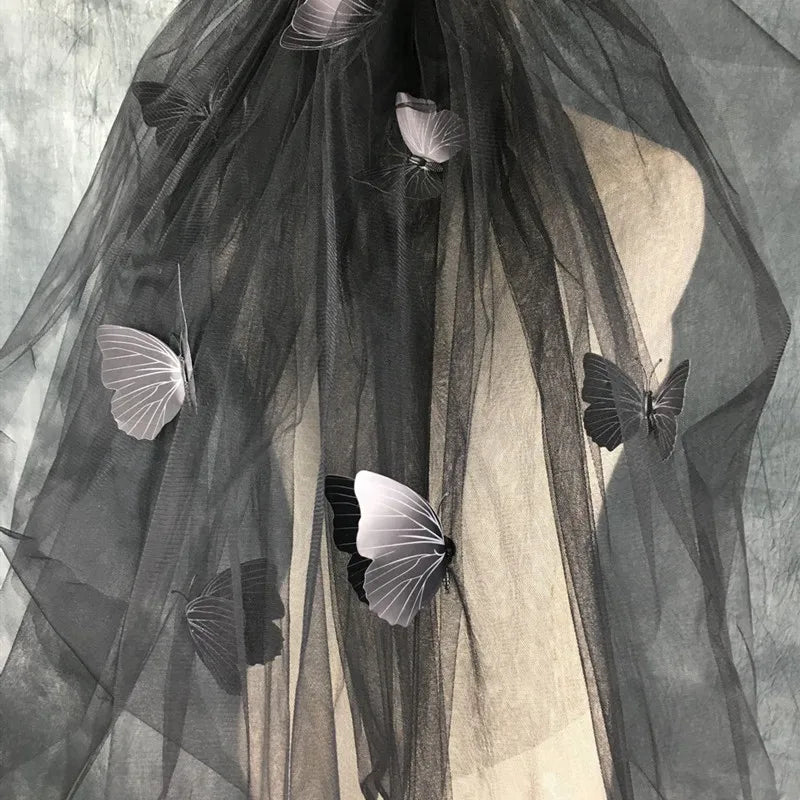 Gothic Black Veil for Halloween, Bride Taking Pictures, Bridal Catwalk, Retro Butterfly, Party Decoration, Hair Accessories
