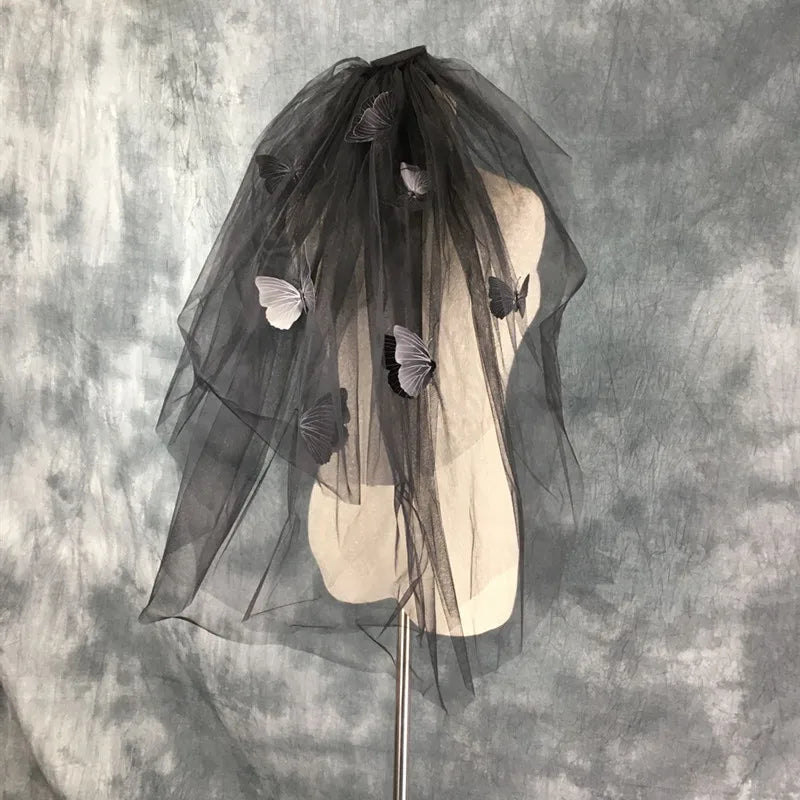 Gothic Black Veil for Halloween, Bride Taking Pictures, Bridal Catwalk, Retro Butterfly, Party Decoration, Hair Accessories