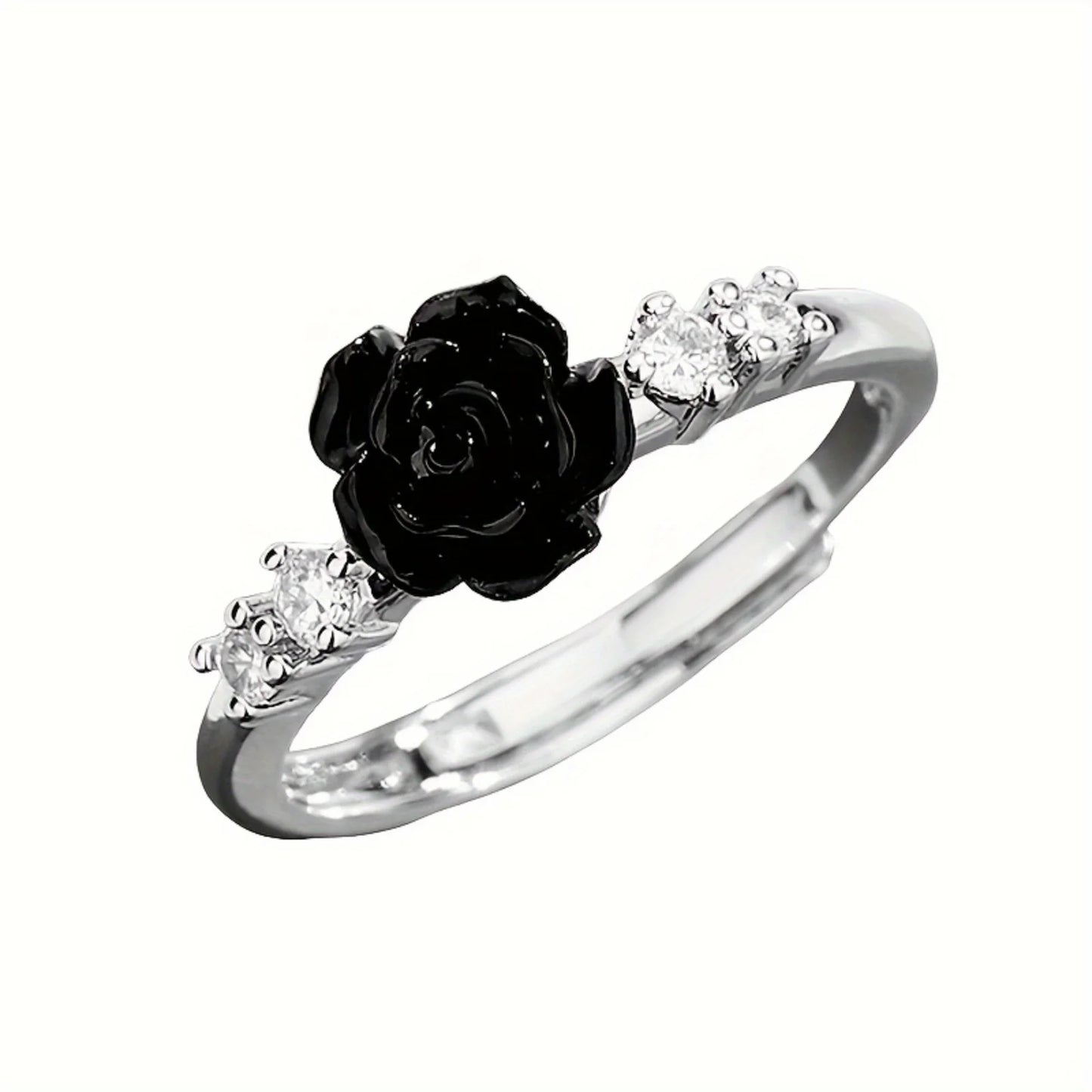 Gothic Punk Black Rose Adjustable Womens Ring Halloween Party Jewelry Gift