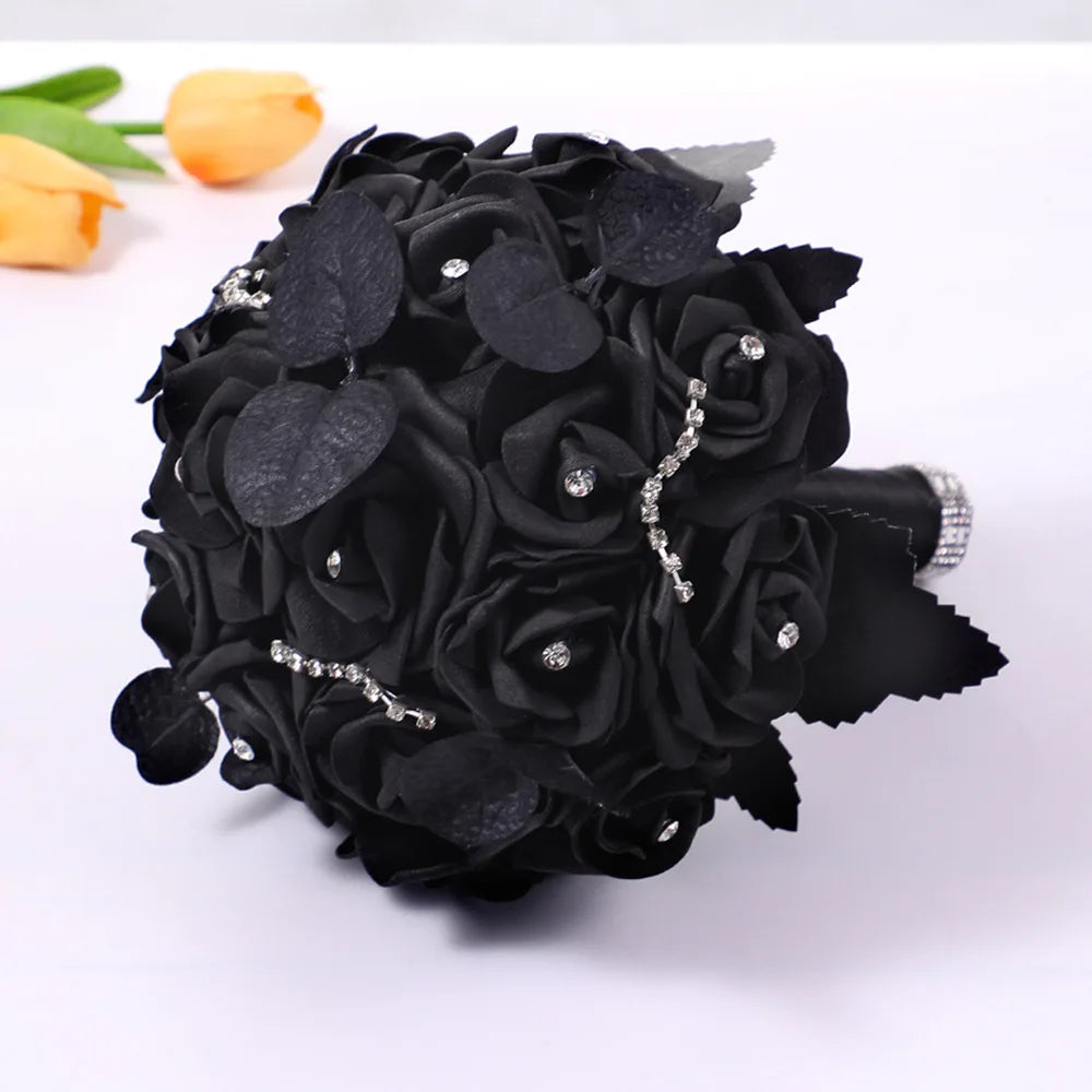 Gothic Wedding Bridal Bouquet Ghost Festival Red and Black Simulated Flowers Halloween Decoration Roses Handheld Flowers
