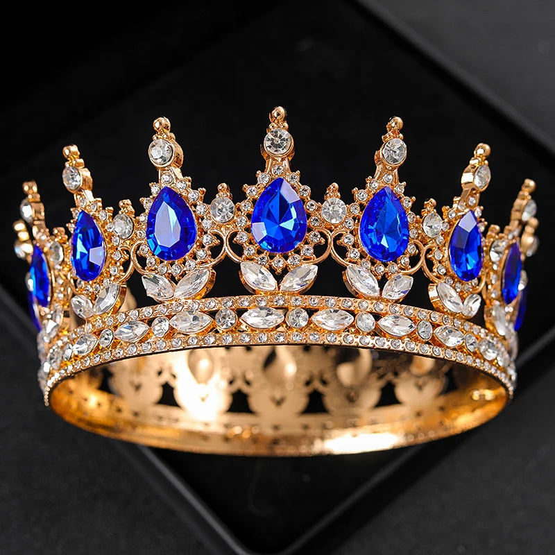 Baroque Round Wedding Crown Bridal Pageant Rhinestone Crystal Tiaras Crown Molding Headpieces For Queens and King
