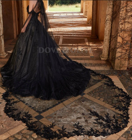 Black Gothic Wedding Veils Marrige hochzeit Bride Veil Women Accessory Bridal Hair Decoration velo de novia catedral Customized
