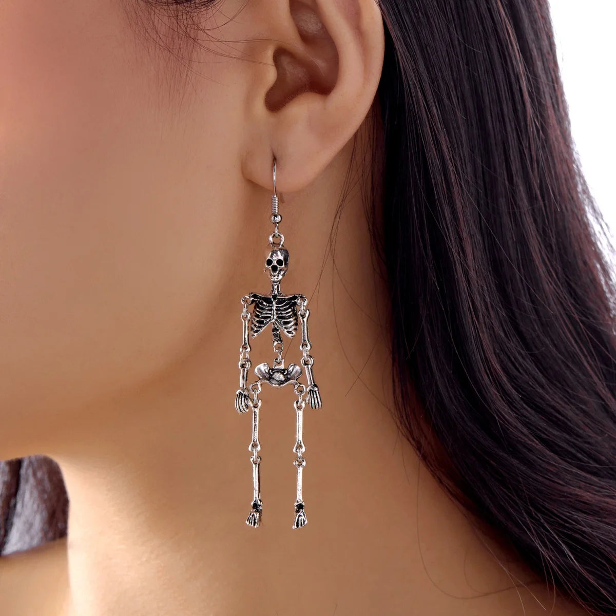 Gothic Bride Skull Skeleton Dangle Earrings Lace Fringe Asymmetrical Drop Halloween Funny Wedding Jewelry For Women Men Gifts