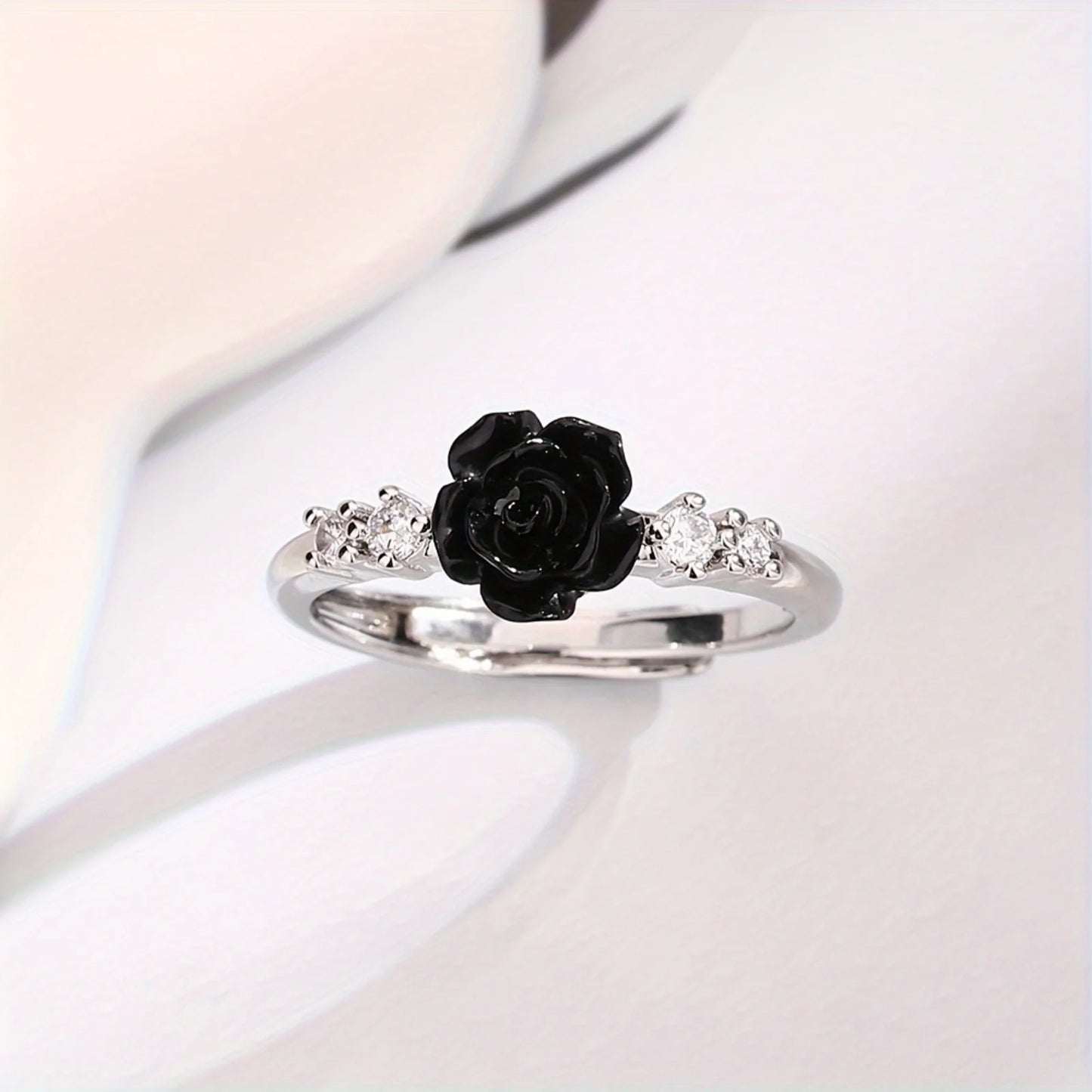 Gothic Punk Black Rose Adjustable Womens Ring Halloween Party Jewelry Gift