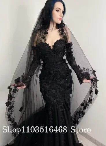 Black Gothic Victorian Wedding Dress with Skirt Open Back Lace Corset Embroidered Tube Top Evening Gowns Customized