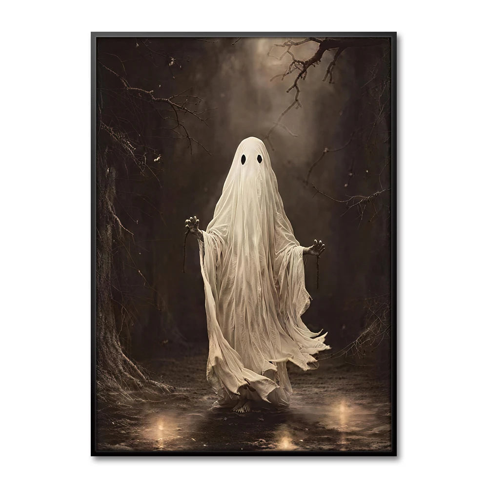 Gothic Halloween Decor Wall Art Painting Abstract Dark Castle Crow Ghost Print Canvas Art Poster for Halloween Party Decor