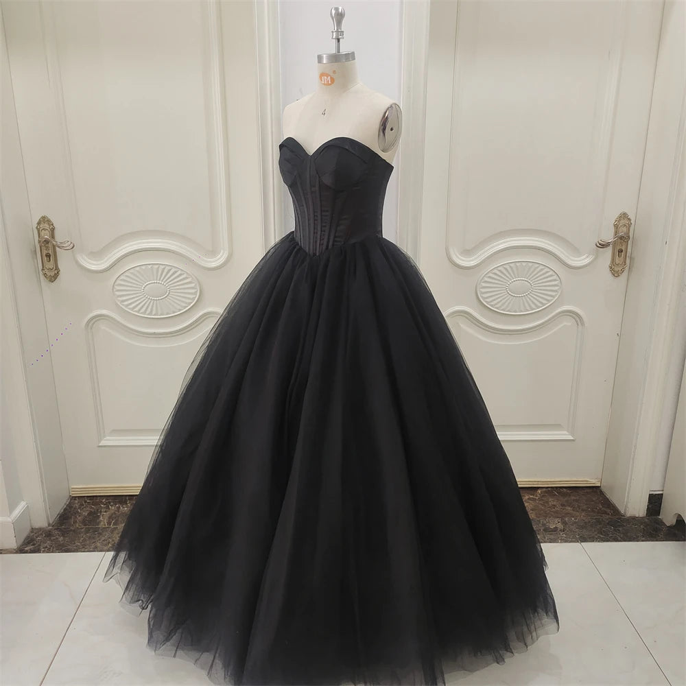ZJ9323 Customized 2024 Gothic Black Wedding Dresses Vintage Ball Gown V-neck Strapless Simple Vestido De Noiva Bridal Dress