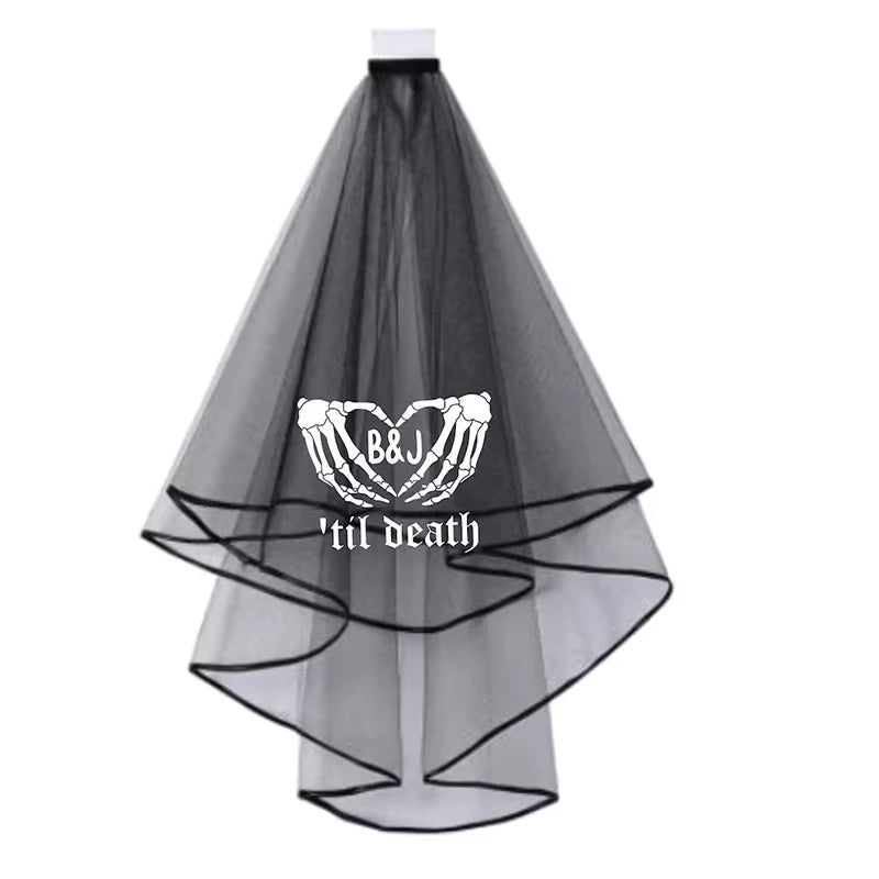 Personalised 'til death bride and groom initials Goth veil Gothic Wedding Bachelorette hen Party bridal shower decoration gift