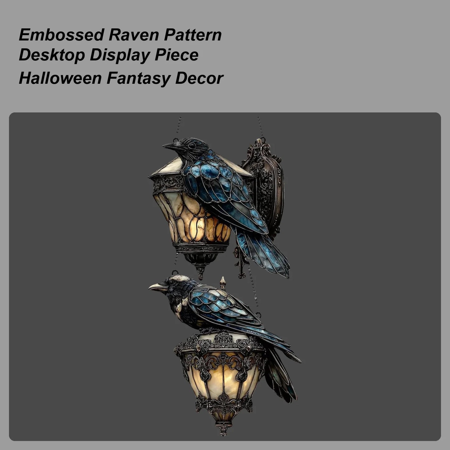 Gothic Crow on Lantern Ornament Sign 2D Acrylic Sign Halloween crow stained glass lantern Home Decorations for Holiday Party