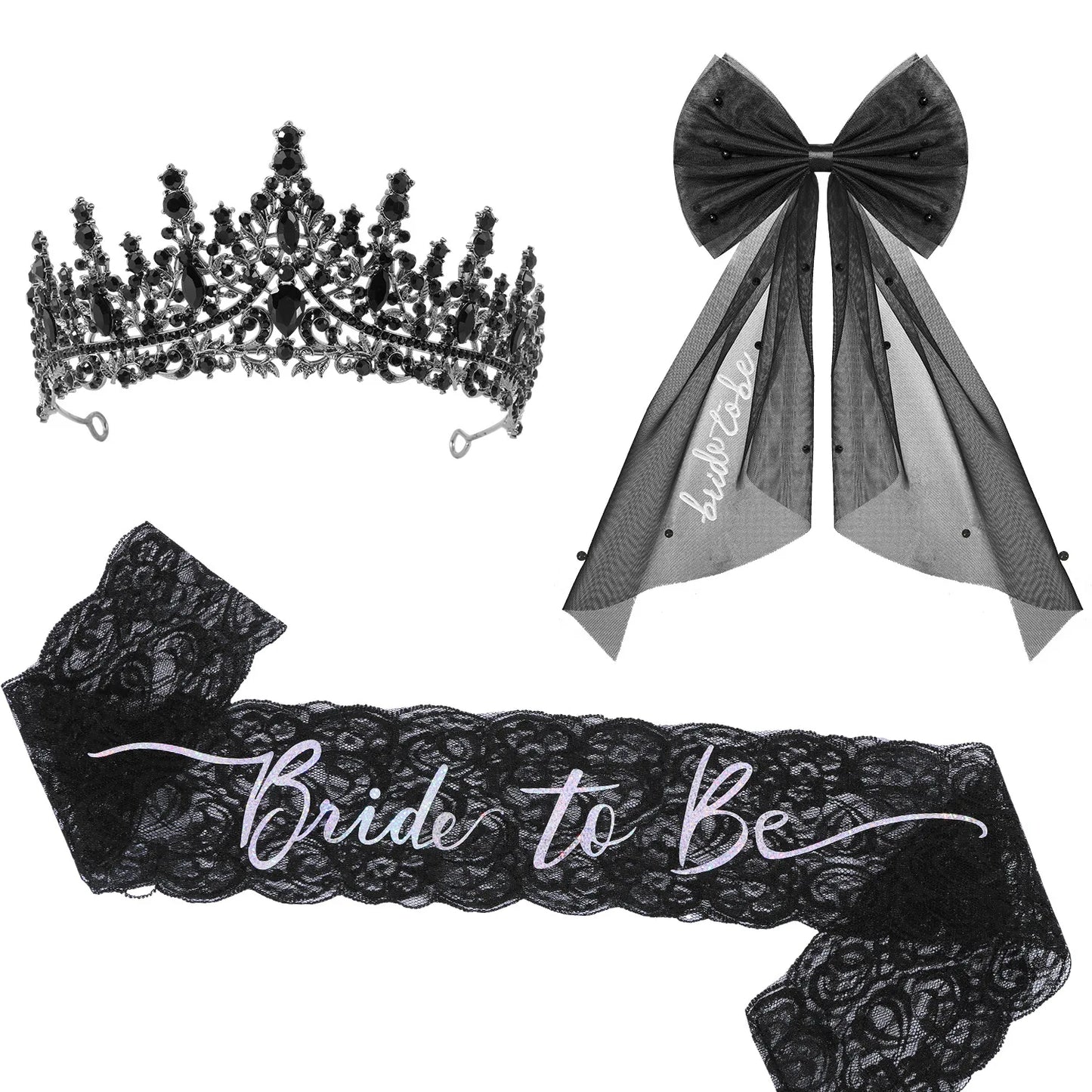 Women Girl Halloween Ghost Bride Black Wedding Crown Set Gothic Style Party Holiday DIY Decorations