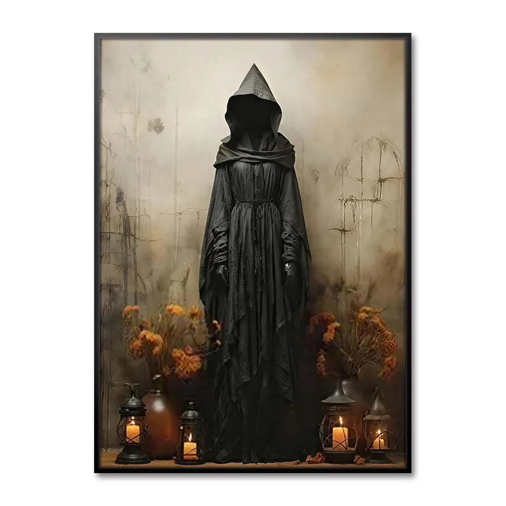 Gothic Halloween Decor Wall Art Painting Abstract Dark Castle Crow Ghost Print Canvas Art Poster for Halloween Party Decor