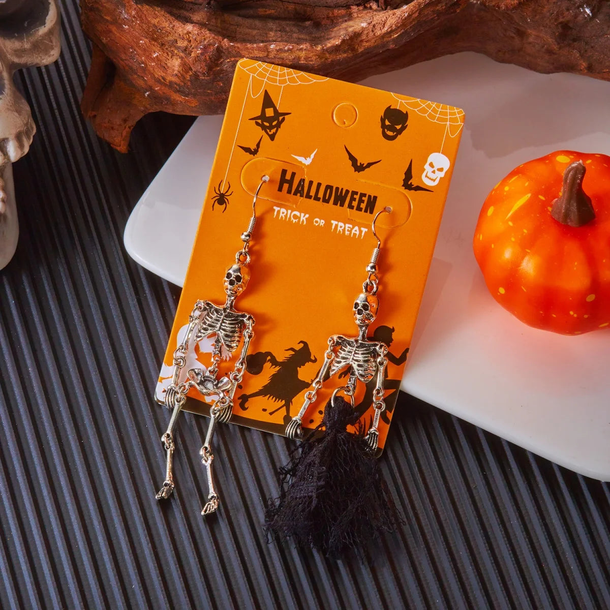 Gothic Bride Skull Skeleton Dangle Earrings Lace Fringe Asymmetrical Drop Halloween Funny Wedding Jewelry For Women Men Gifts