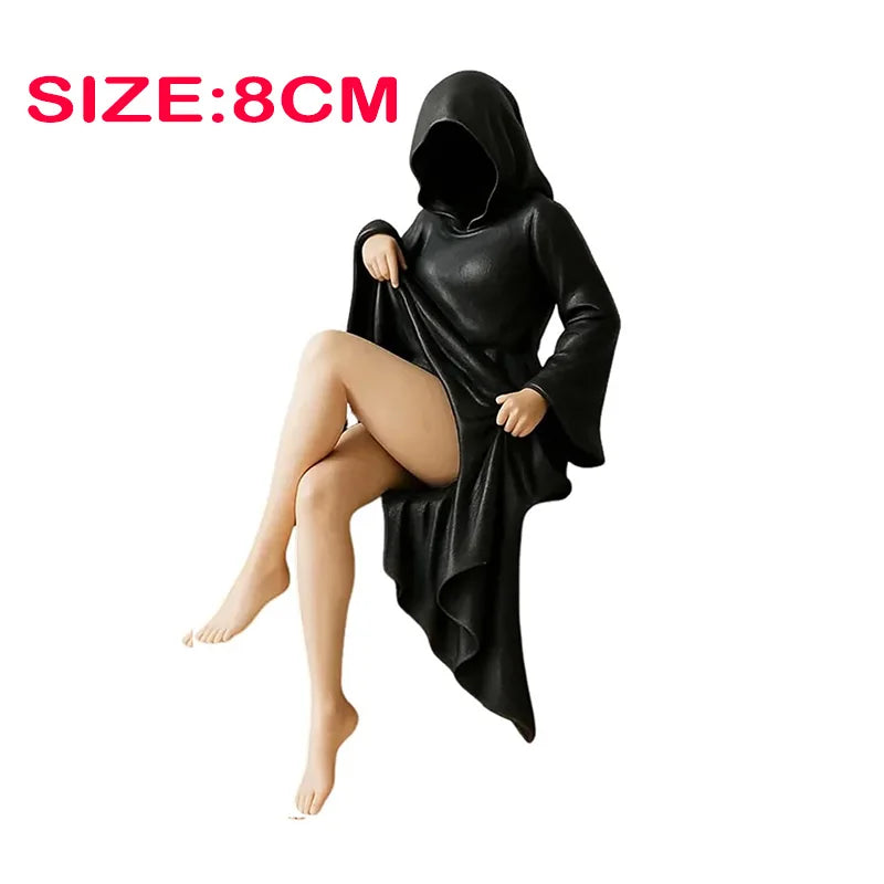 8/10/15CM Gothic Statue Sitting Resin Ornaments Mysterious Bookshelf Sculptures Ghost Black Horror Robe Desktop Home Room Decor