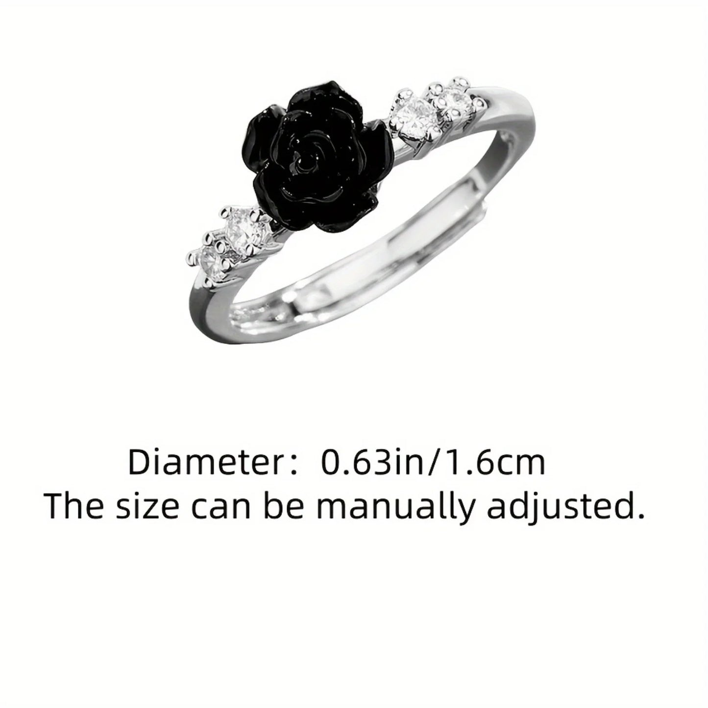 Gothic Punk Black Rose Adjustable Womens Ring Halloween Party Jewelry Gift