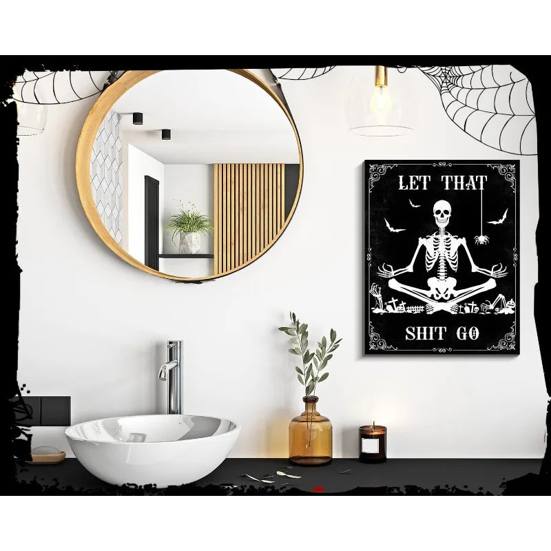 Gothic Bathroom Wall Art – 'Please Do Not Summon Demons' Funny Spooky Sign, Occult Wooden Hanging Decor for Dark Humor Lovers