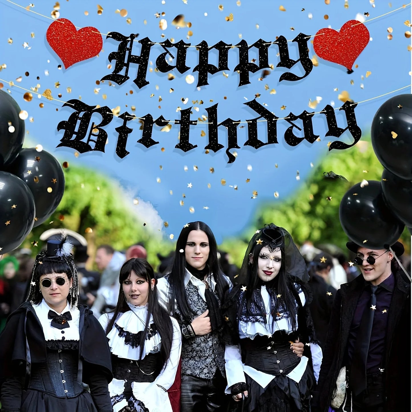 Goth Birthday Decorations, Gothic Happy Birthday Banner Glitter Funeral Party Supplies Halloween Birthday Party Banner Decoratio