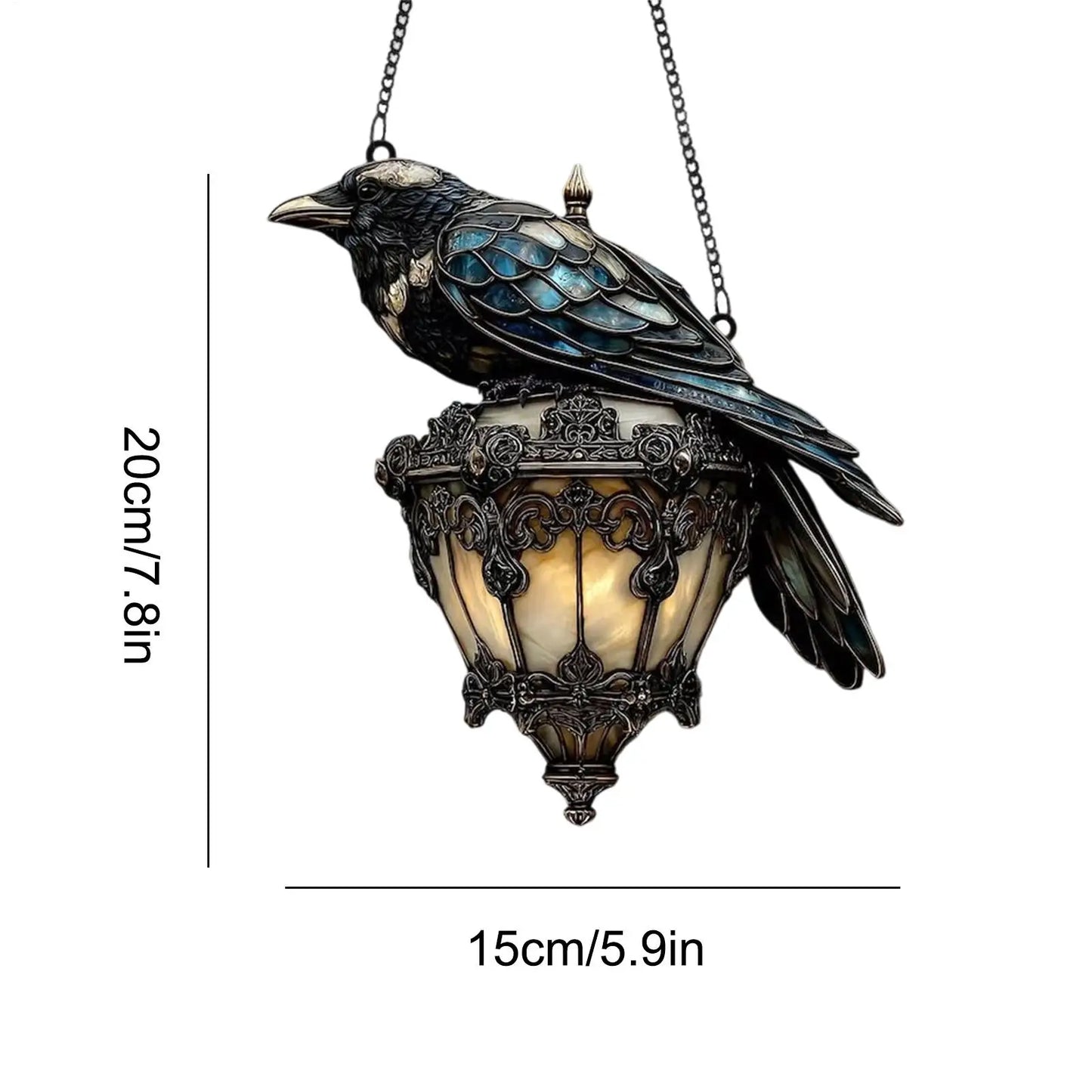 Gothic Crow on Lantern Ornament Sign 2D Acrylic Sign Halloween crow stained glass lantern Home Decorations for Holiday Party