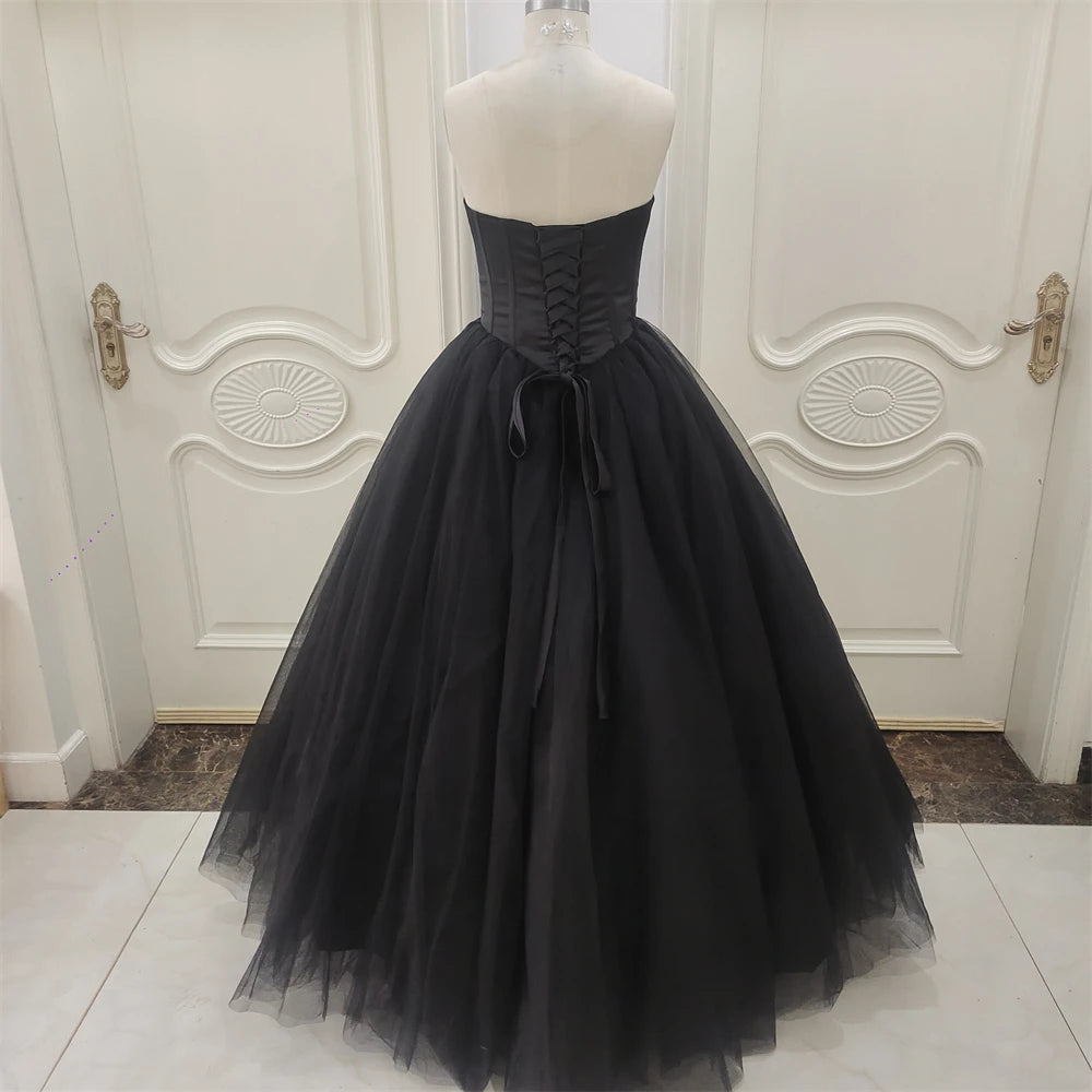 ZJ9323 Customized 2024 Gothic Black Wedding Dresses Vintage Ball Gown V-neck Strapless Simple Vestido De Noiva Bridal Dress