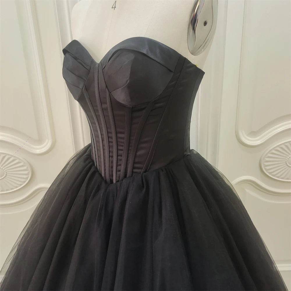 ZJ9323 Customized 2024 Gothic Black Wedding Dresses Vintage Ball Gown V-neck Strapless Simple Vestido De Noiva Bridal Dress