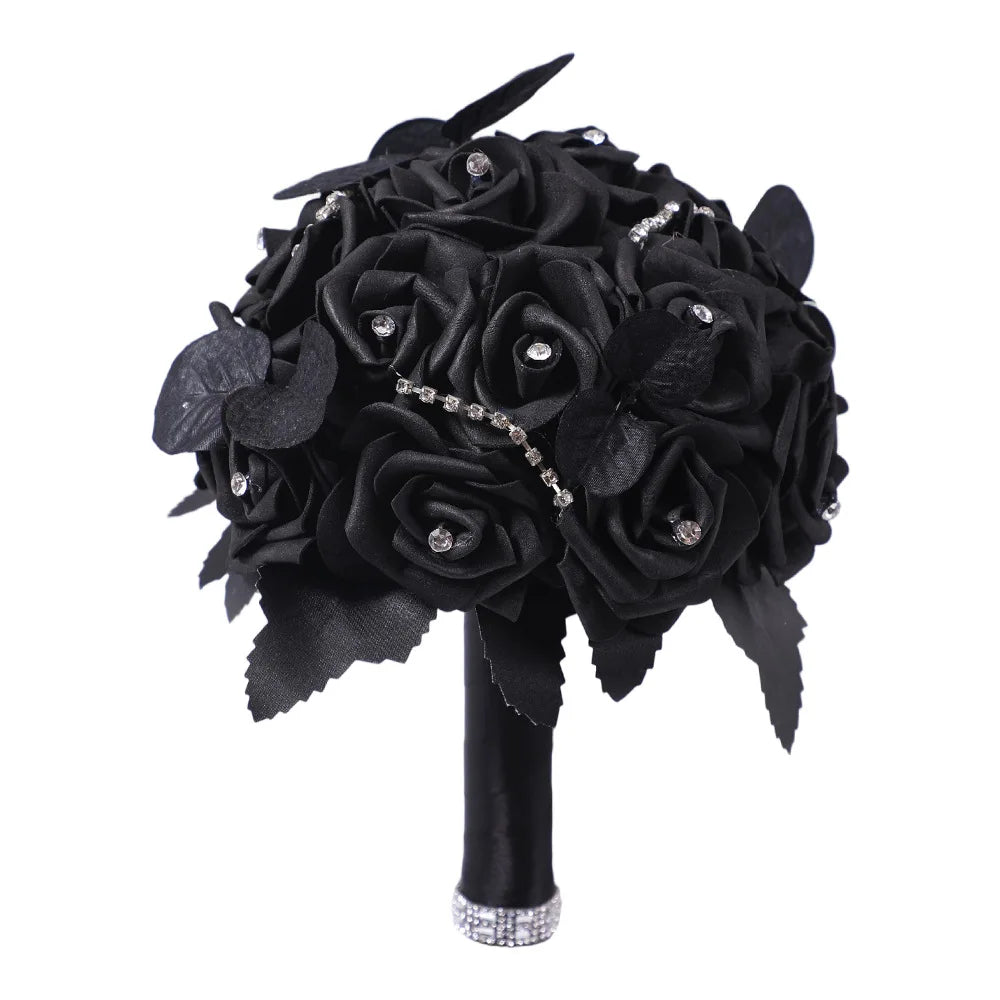 Gothic Wedding Bridal Bouquet Ghost Festival Red and Black Simulated Flowers Halloween Decoration Roses Handheld Flowers