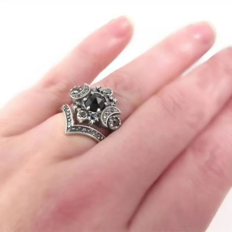 Gothic Cosmic Moon Goddess Engagement Ring Vintage Pentagram Black Party Vacation Jewelry Simple Style Natural Elements Rings