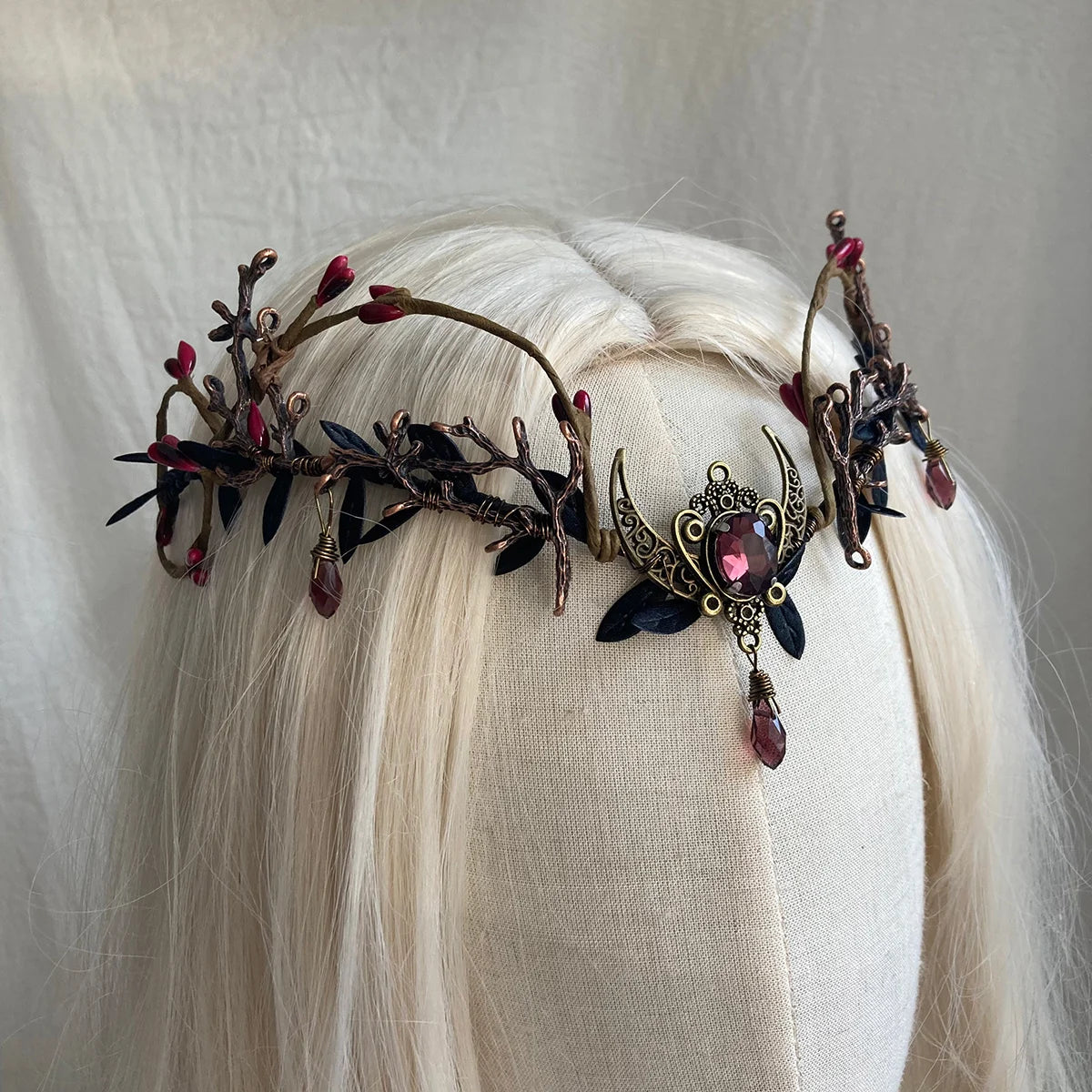 Black red gothic tiara crown Goth crown wedding Dark elf crown Witch crown Elven circlet Vampire crown