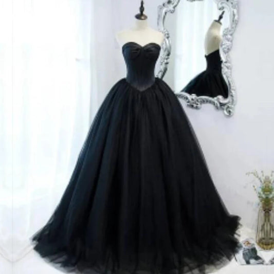 ZJ9323 Customized 2024 Gothic Black Wedding Dresses Vintage Ball Gown V-neck Strapless Simple Vestido De Noiva Bridal Dress