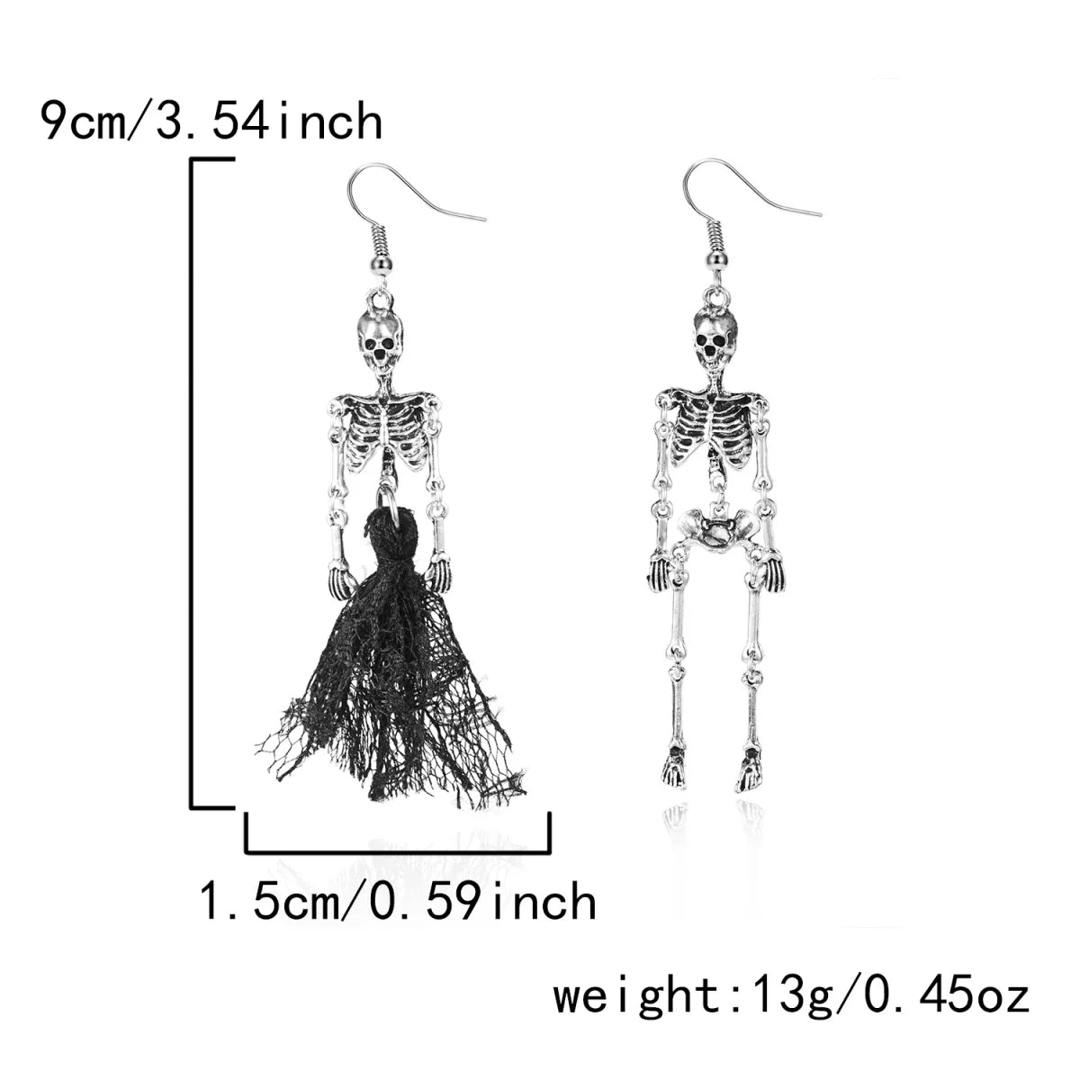 Gothic Bride Skull Skeleton Dangle Earrings Lace Fringe Asymmetrical Drop Halloween Funny Wedding Jewelry For Women Men Gifts