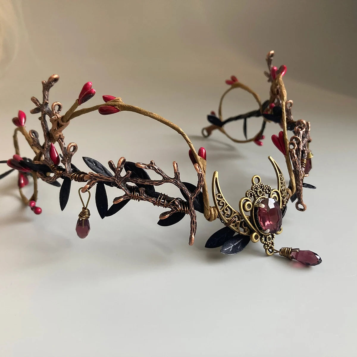 Black red gothic tiara crown Goth crown wedding Dark elf crown Witch crown Elven circlet Vampire crown
