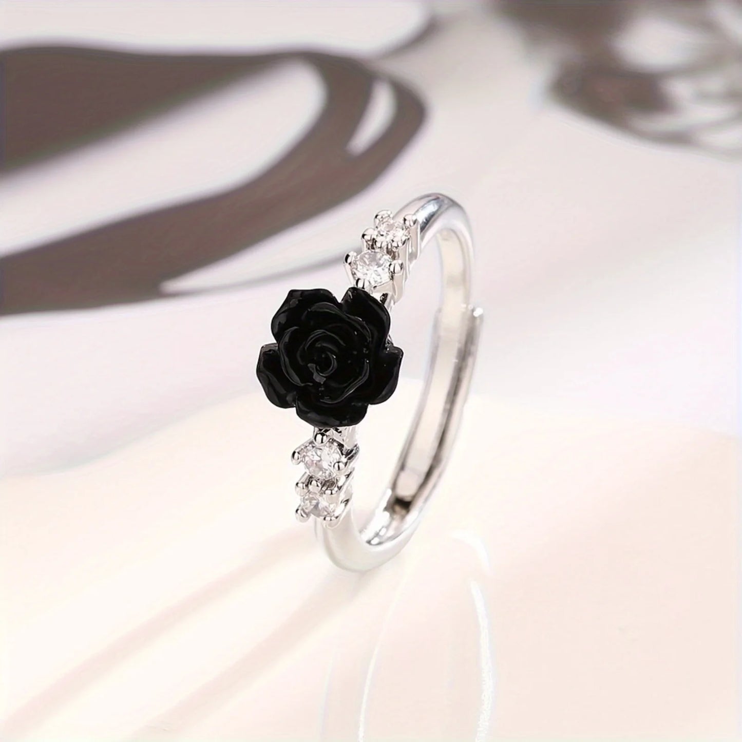 Gothic Punk Black Rose Adjustable Womens Ring Halloween Party Jewelry Gift