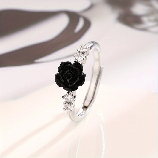 Gothic Punk Black Rose Adjustable Womens Ring Halloween Party Jewelry Gift