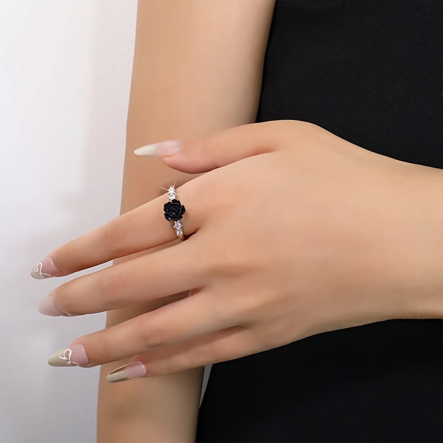 Gothic Punk Black Rose Adjustable Womens Ring Halloween Party Jewelry Gift