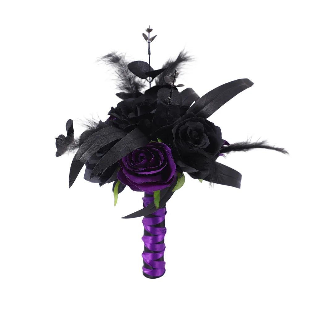 Gothic Wedding Bridal Bouquet Ghost Festival Red and Black Simulated Flowers Halloween Decoration Roses Handheld Flowers