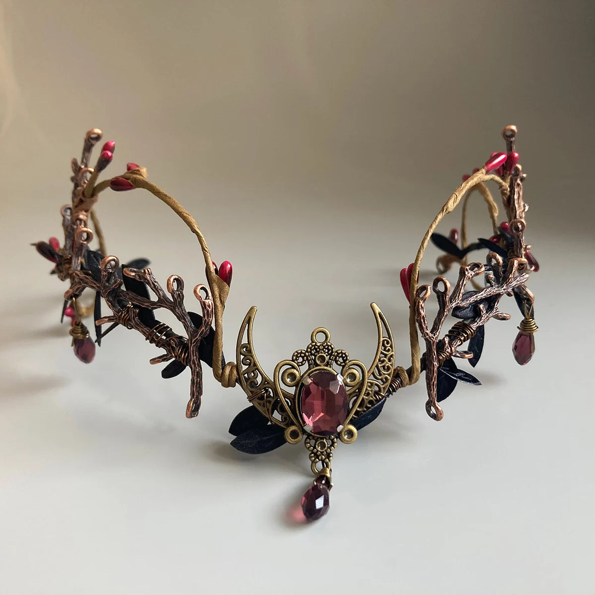 Black red gothic tiara crown Goth crown wedding Dark elf crown Witch crown Elven circlet Vampire crown