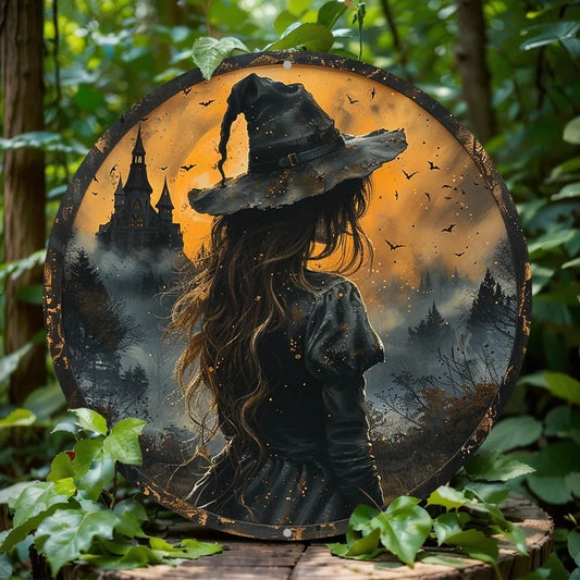 Gothic Witch Themed Art Deco, Metal Round Flat Sign, Unique Office Room, Home Door Decoration, Holiday Gift Idea, Wall Art Decor