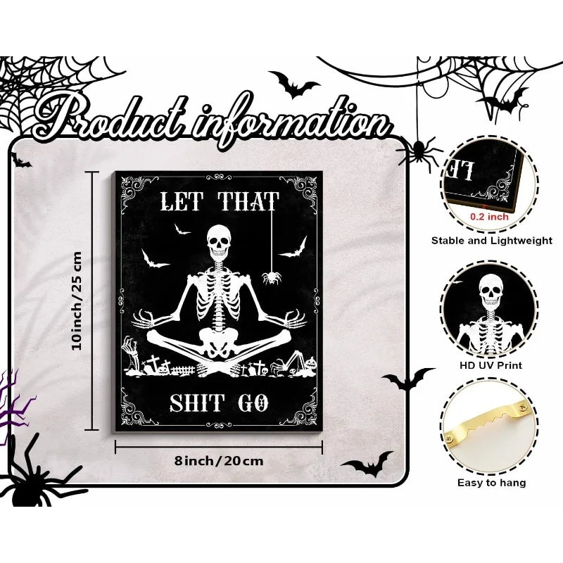 Gothic Bathroom Wall Art – 'Please Do Not Summon Demons' Funny Spooky Sign, Occult Wooden Hanging Decor for Dark Humor Lovers