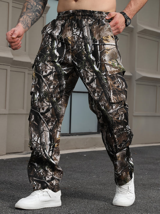 Men'S Leaf Camo Cargo Pants - Loose Fit Tactical Pants with Multiple Utility Pockets, All-Season Outdoor Work & Hiking Pants in Brown/Black/Green Camouflage for Hunting, Construction, Everyday Carry - Non-Stretch Fabric, Hiki