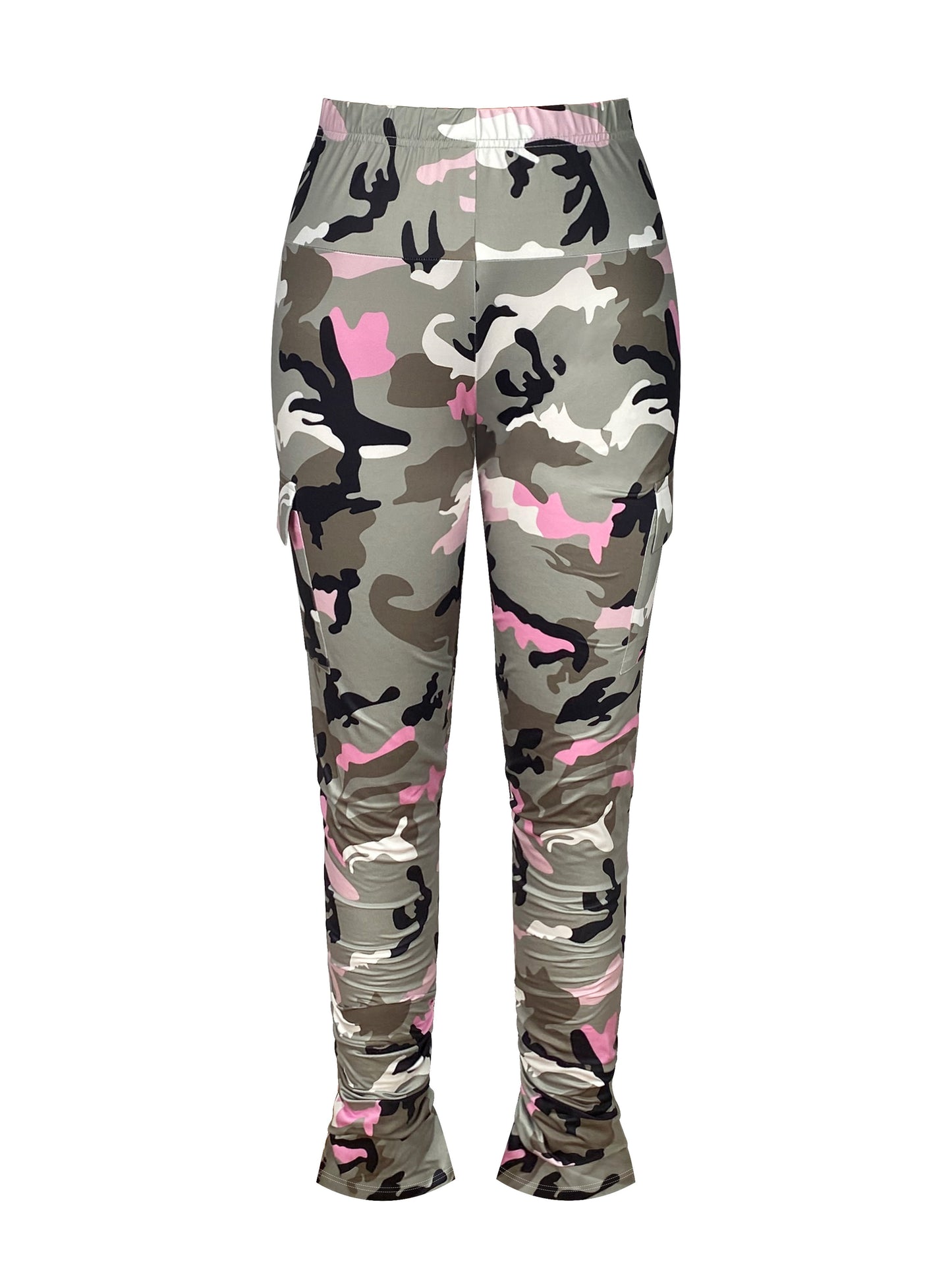 Elegant Camo Print High-Waist Leggings with Side Pockets for Women - Stretchy & Comfortable, Perfect for Spring/Summer/Fall